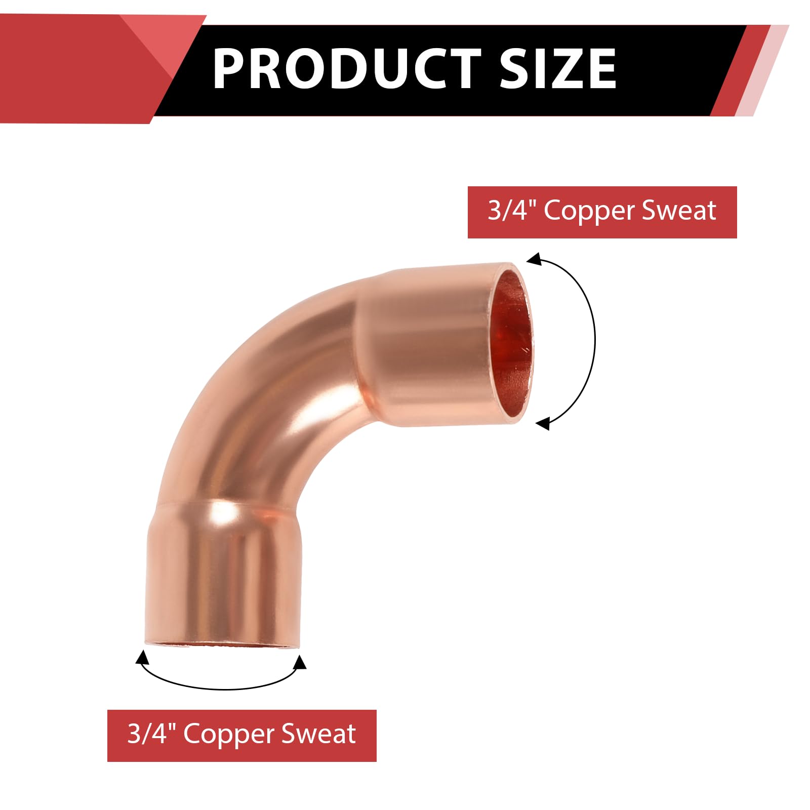 EFIELD COPPER133 - Codo de cobre de giro largo de 90 grados de 3/4 pulgadas C x C, accesorios de fontanería de cobre LF con conexión de soldadura por sudor (COPPER133)