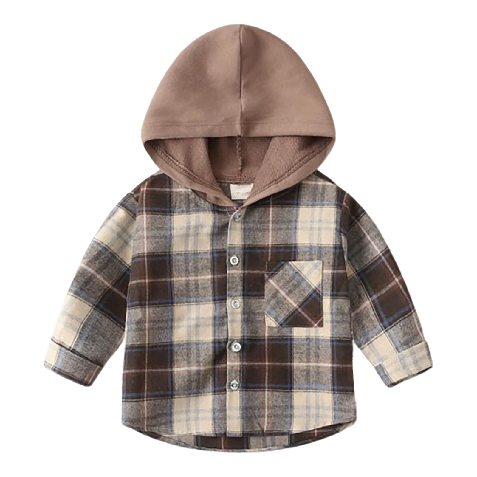 RNTOP Kids Toddler Boys Girls Hooded Plaid Shirt Long Sleeve Button Down Flannel Shirt Baby Jackets (Coffee, 3-4 Years)