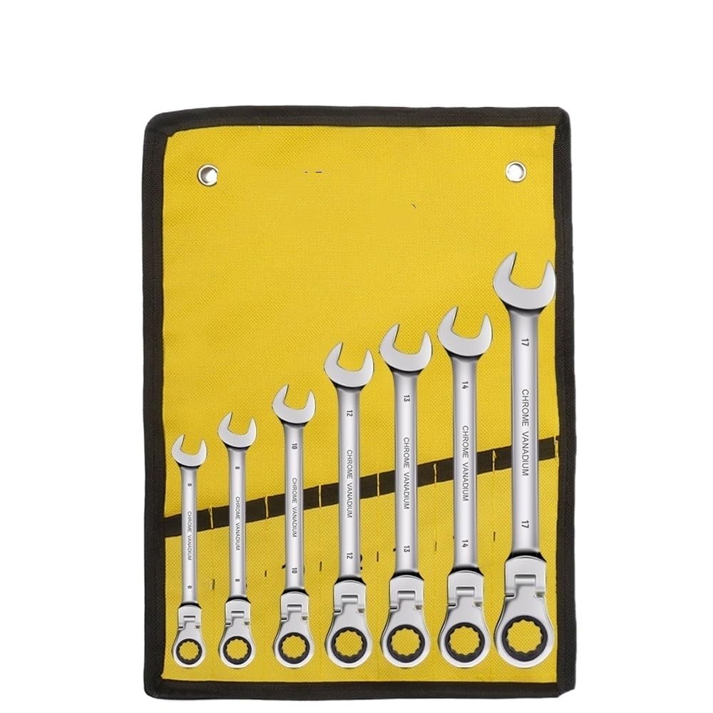 MaulschlüSsel Set Ratschenschlüssel-Set mit flexiblem Kopf – metrische Ratschen-Maulschlüssel, Zahnradschlüssel-Set, Autoschlüssel-Reparatur-Werkzeug-Set SchraubenschlüSsel Set (Color : 7 pcs)