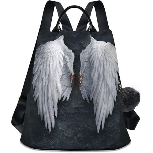 Anti Theft Backpack Angel Wings Feather Women Large Fashion Travel Shoulder Bag Purse Rucksack Lightweight