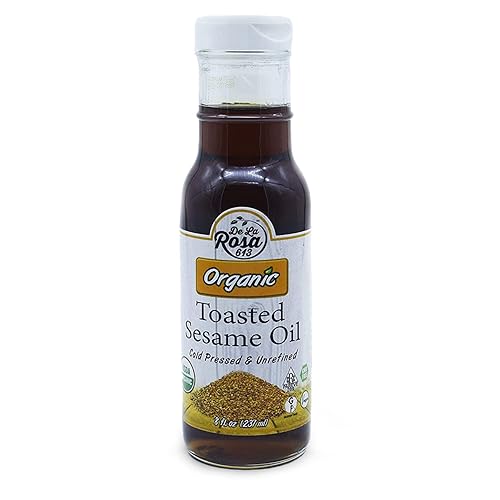 Aceite de sésamo tostado 100 orgánico de La Rosa 8 onzas prensado en frío sin OMG vegano sin gluten Kosher Parve ideal para ensaladas aderezos