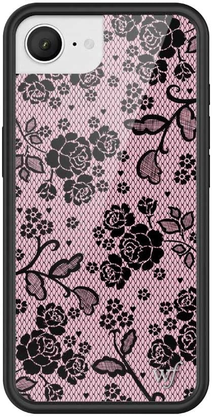 Wildflower Cases - Compatible with iPhone 16e | Protective Black Bumper, 6.5ft Drop Test Certified, Women Owned Small Business | Pink Black Floral Rose Aesthetic Trendy | Lace Lover
