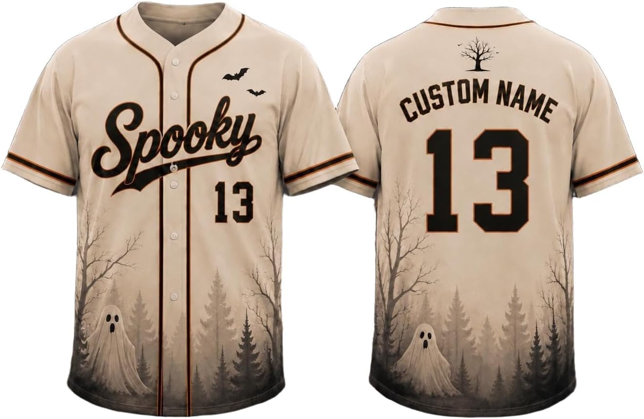 Custom Halloween Baseball Jersey for Men Women, Ghost Pumpkin Spooky Shirt