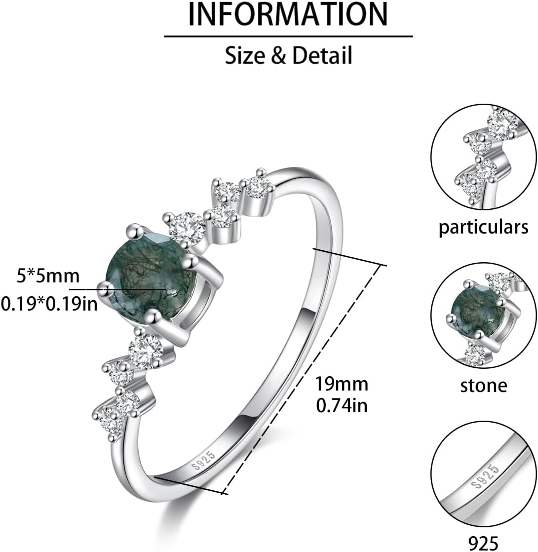 Natural Moss Agate Ring 925 Sterling Silver Engagement Promise Rings for Women Jewelry Gifts (8, Silver) - Image 6