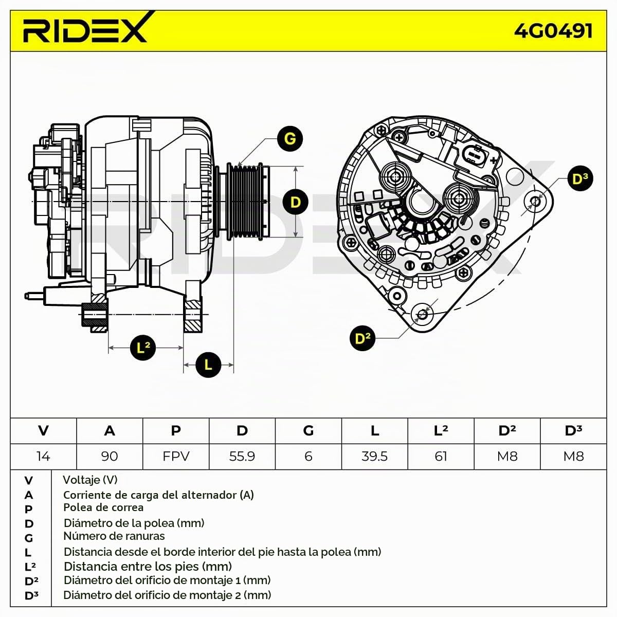 RIDEX 4G0491 Alternador Compatible con SKODA Fabia II Combi 545