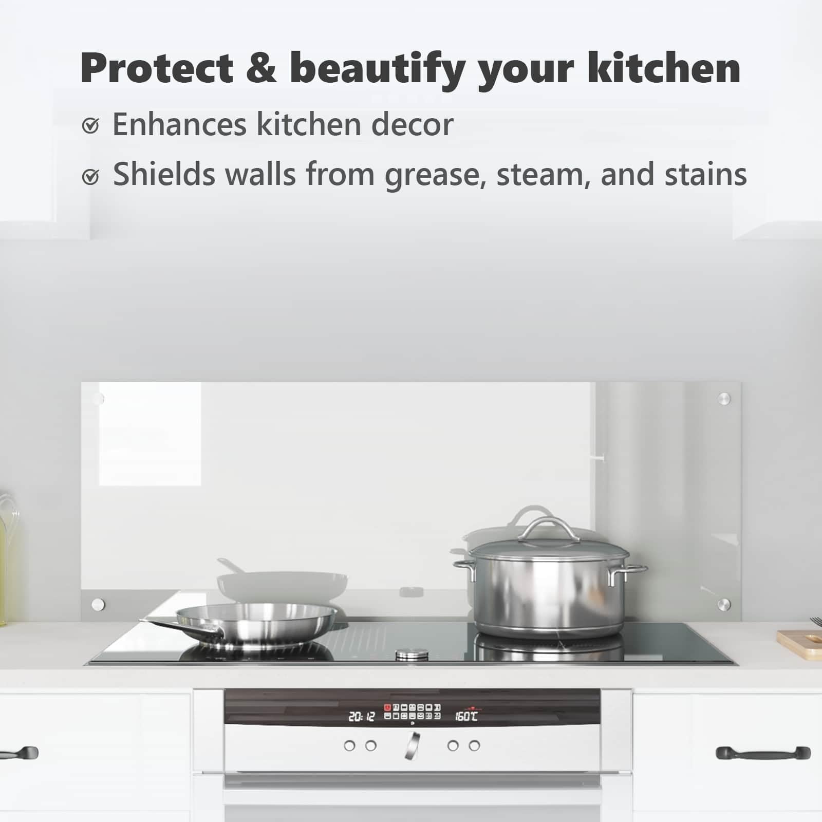 vidaXL Schienale da cucina Trasparente 110 x 40 cm vetro temperato, Parapetto in vetro moderno e resistente per cucina, schermatura anti-calore, design elegante, facile da installare