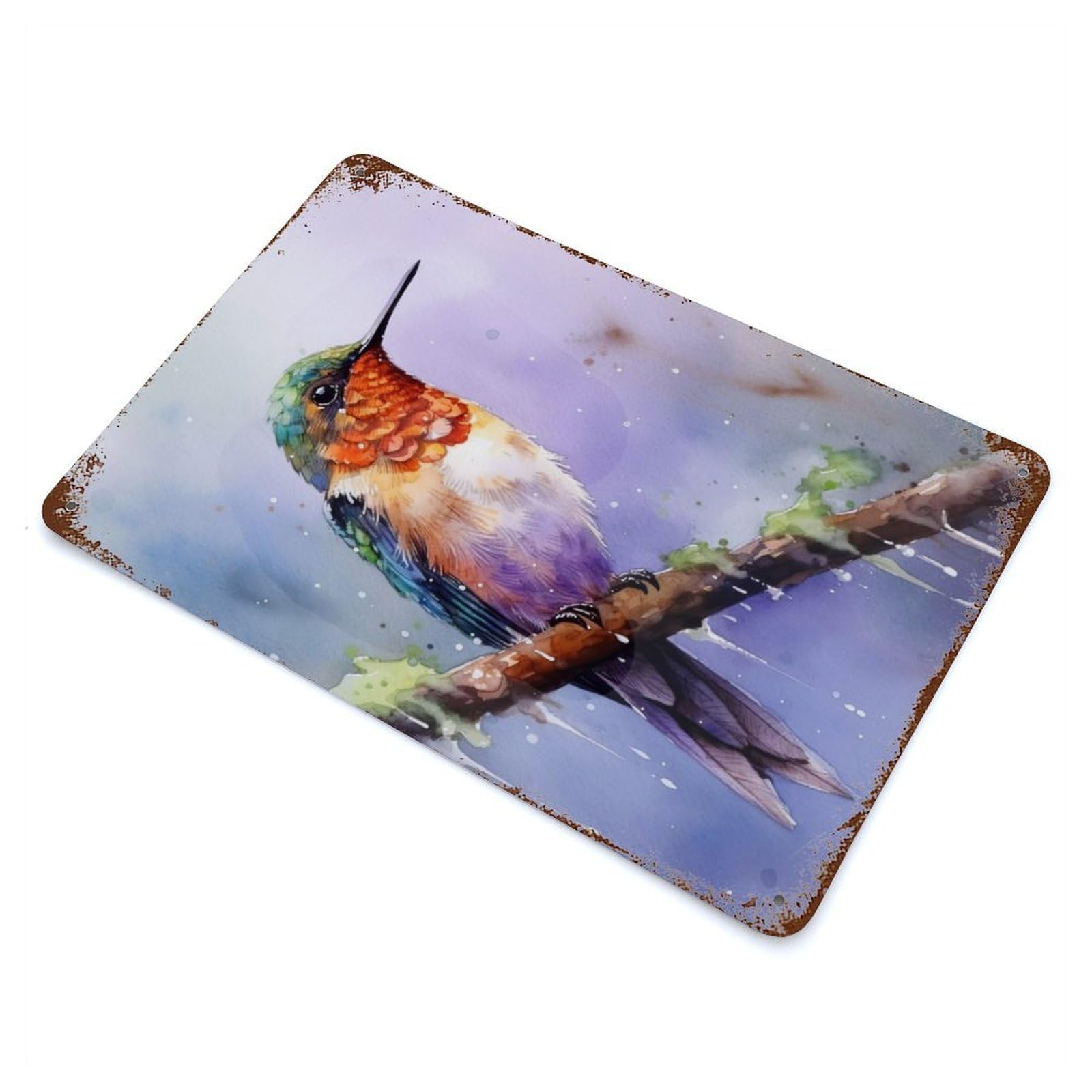 Hummingbird Watercolor Rusty Metal Tin Sign 11.8"x7.9", Ideal for Farmhouse, Kitchen And Entryway Decor