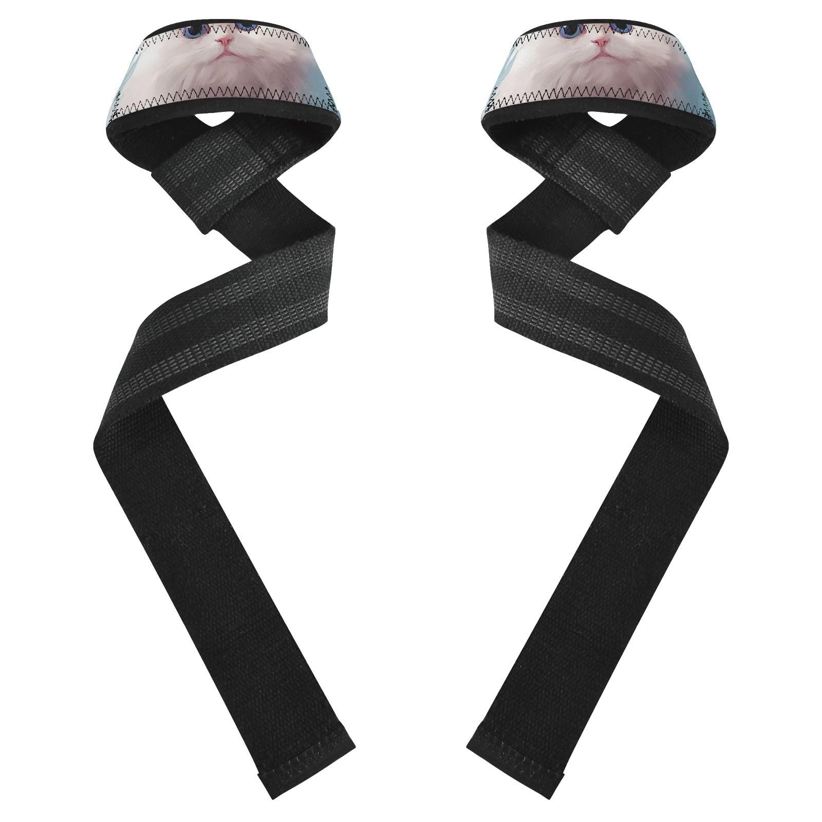 Nander Cute Blue Eyed White Cat Wrist Straps for Weightlifting,Lifting Straps with Neoprene Cushioned Wrist Padded and Anti-Skid Silicone for Strength Training,Bodybuilding,Deadlifting