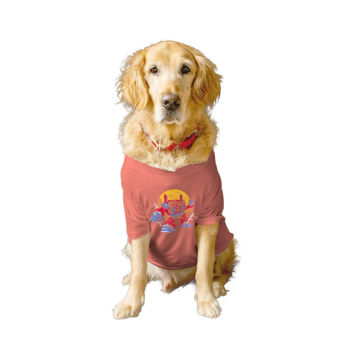 Ruse Basic Summer Dog T-Shirt Boombox Robot Printed Pets Crew Neck Half Sleeves Shirt/Apparel/Clothes/Tees Gift for Dogs(Salmon)/Medium (Chubby Pugs, Beagle etc.) (B0917KKDK7) Amazon Price History, Amazon Price Tracker