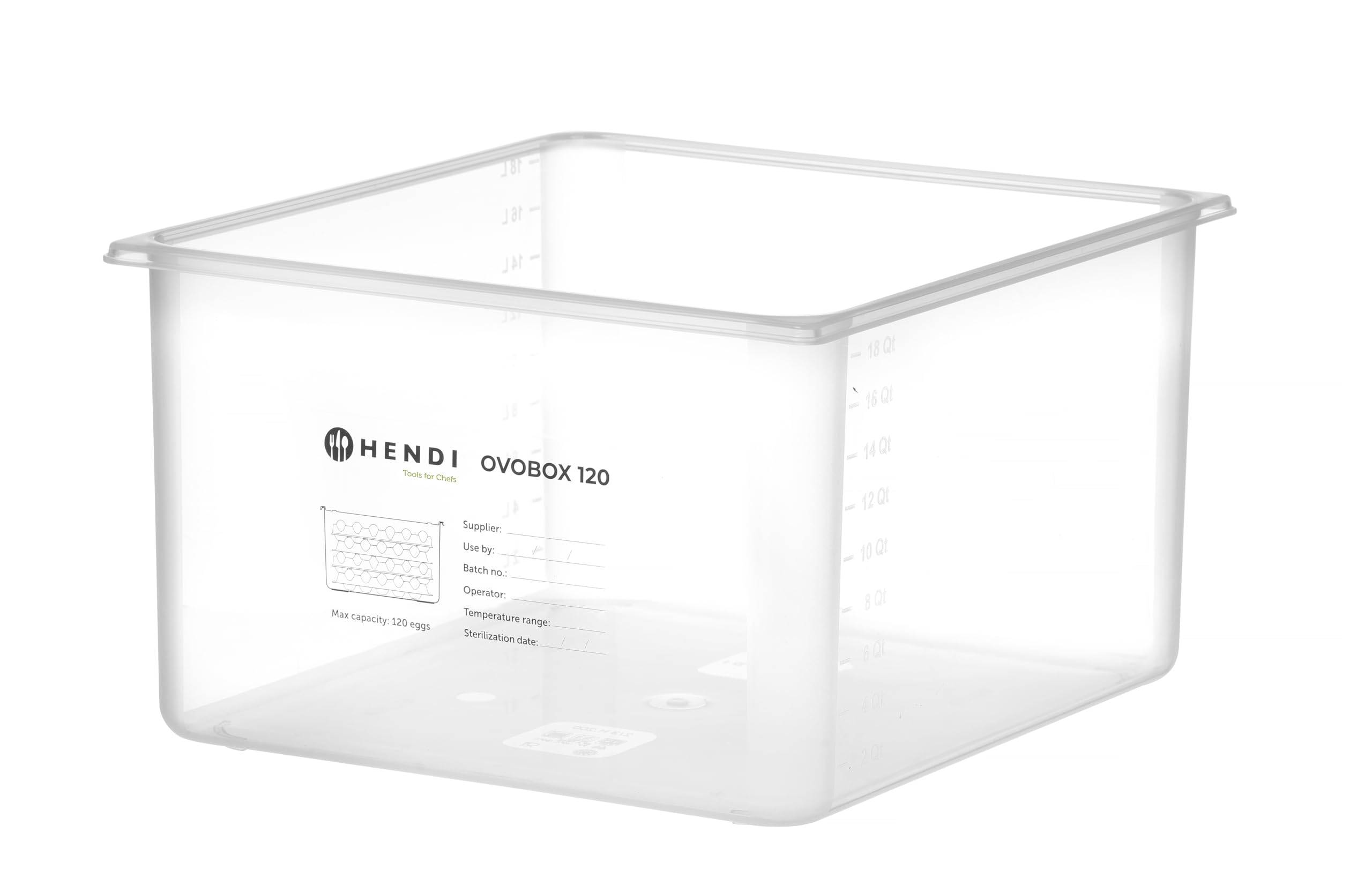 HENDI Contenedor para huevos OVOBOX 120, con tapa y 8 bandejas, GN 2/3, 18L, 355x325x(H) 200mm, PP y PS