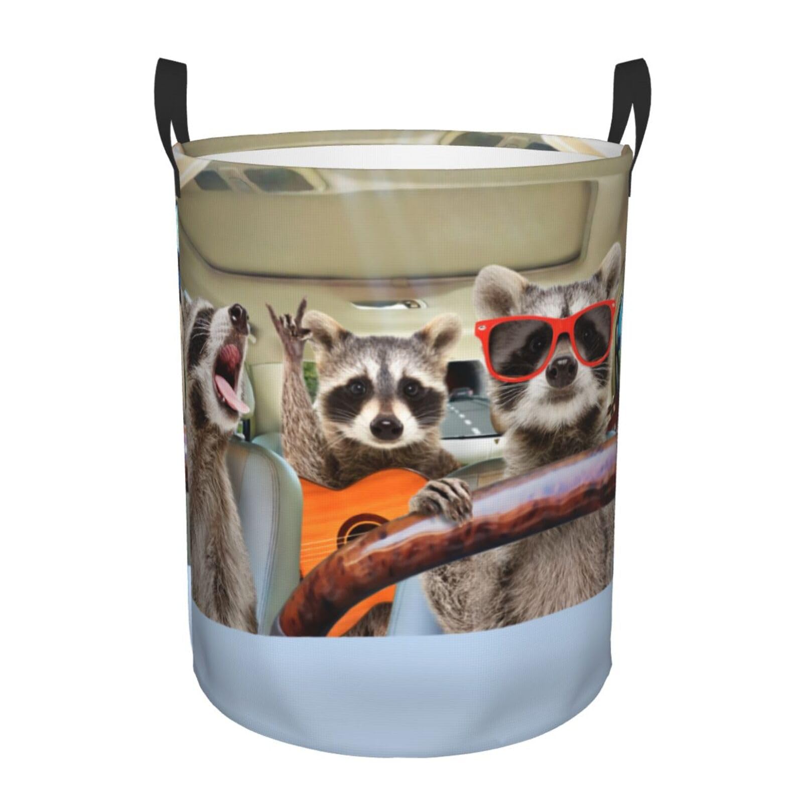 Laundry Basket Funny Raccoons Laundry Hamper Waterproof Idea Hampers Large Collapsible Baskets with Handle Suitable for Bedroom Bathroom Utility Room Kitchen