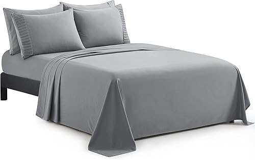 Miniatura 8 de Marina Decoration Juego de sábanas de 6 piezas ultra suave y sedoso de rayón sólido de bambú para todas las estaciones, con 4 fundas de almohada,