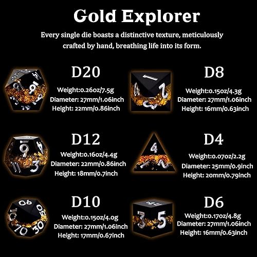Miniatura 3 de Sharp DND Dice Set Polyhedral Black and Gold Resin Dice Sets Sharp Edge Dice Roleplaying Games Shadowrun Pathfinder MTG