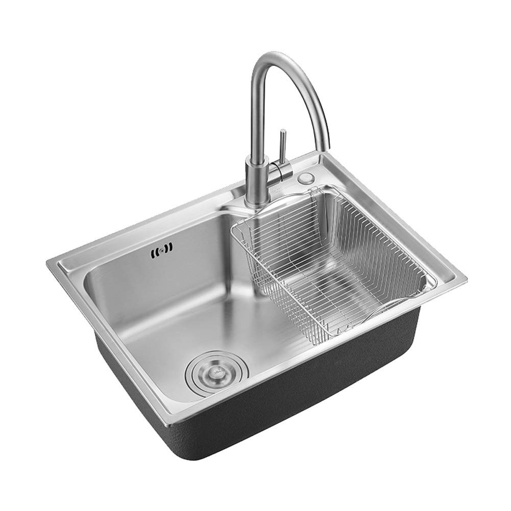 Évier de cuisine en acier pour bar et buanderie avec bac simple et panier de séchage