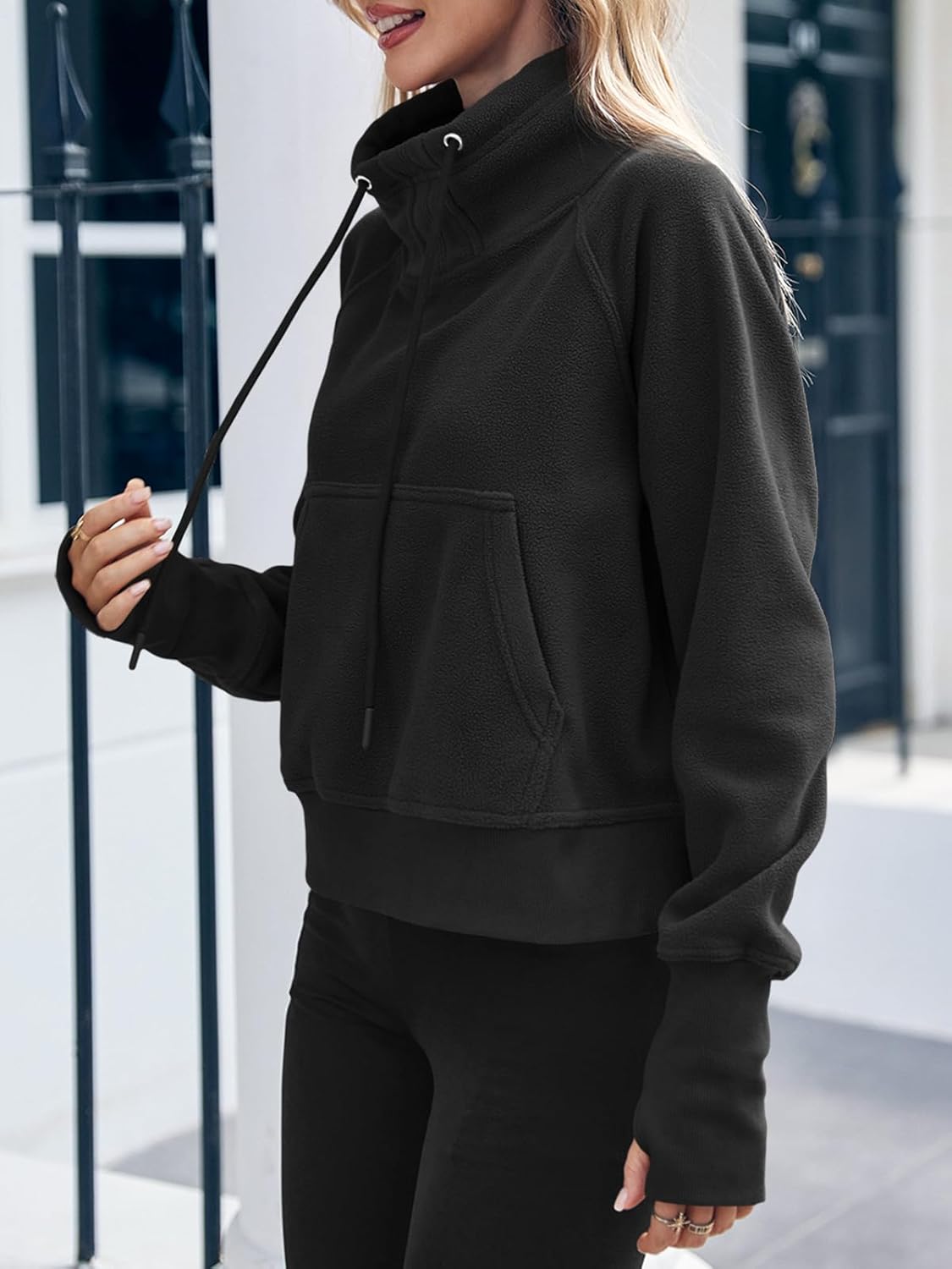 Fisoew Fleece Sweatshirts for Women Sherpa Long Sleeve Turtleneck Winter Pullover Tops Thumb Hole - Image 3