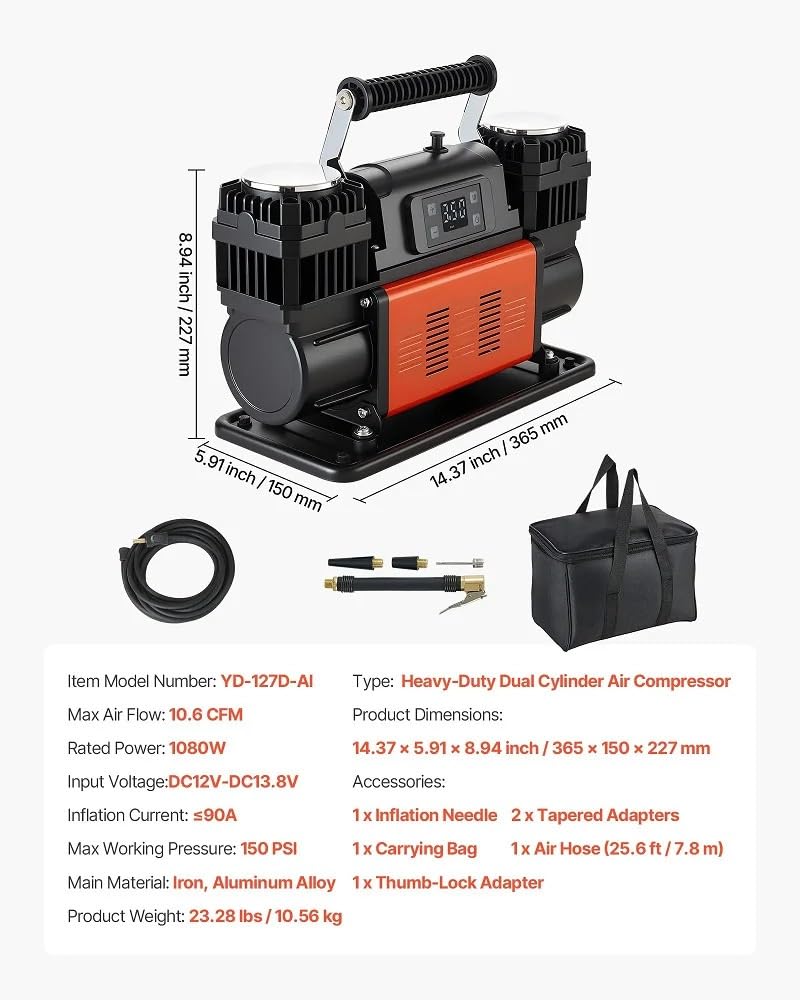 pompka do opon Pompka do opon 12V 150PSI pompa powietrza z cyfrowymi adapterami wyświetlacza LCD do samochodu ciężarowego SUV podwójny cylinder Przenośne kompresory powietrza