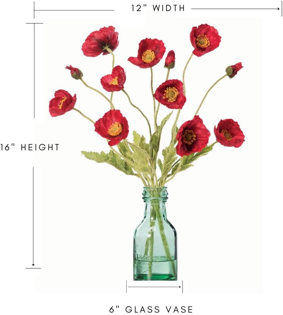 Petals - California Poppies Silk Flower Arrangement - Red - 16" Height x 12" Width - Accent, Small