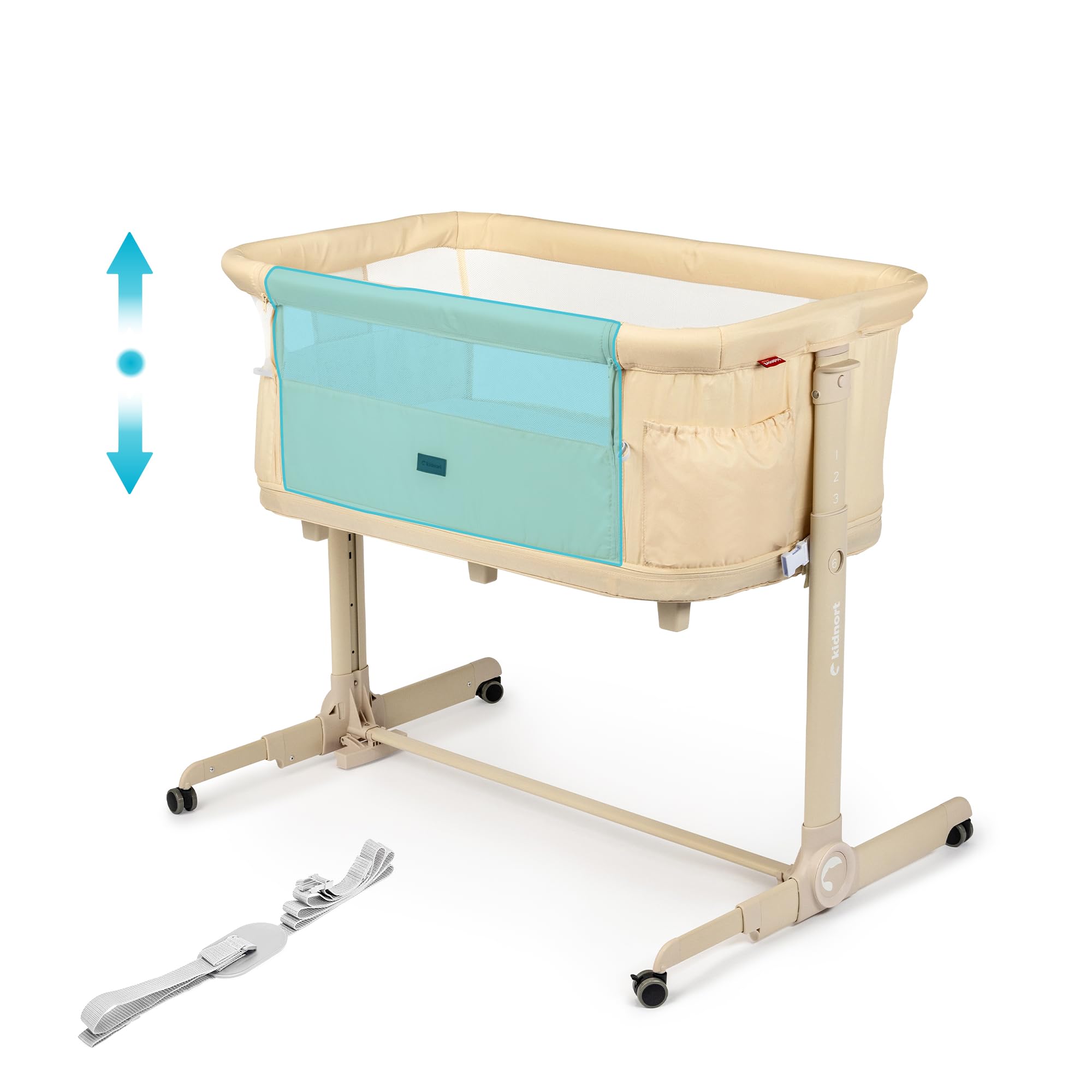 Snäckskal 3 in 1 Babybett Beistellbett Reisebett mit Matratze und Rollen 6 Fach höhenverstellbar mit Wiegefunktion Moskitonetz Laufstall bis 15 kg klappbar Tragetasche Beige