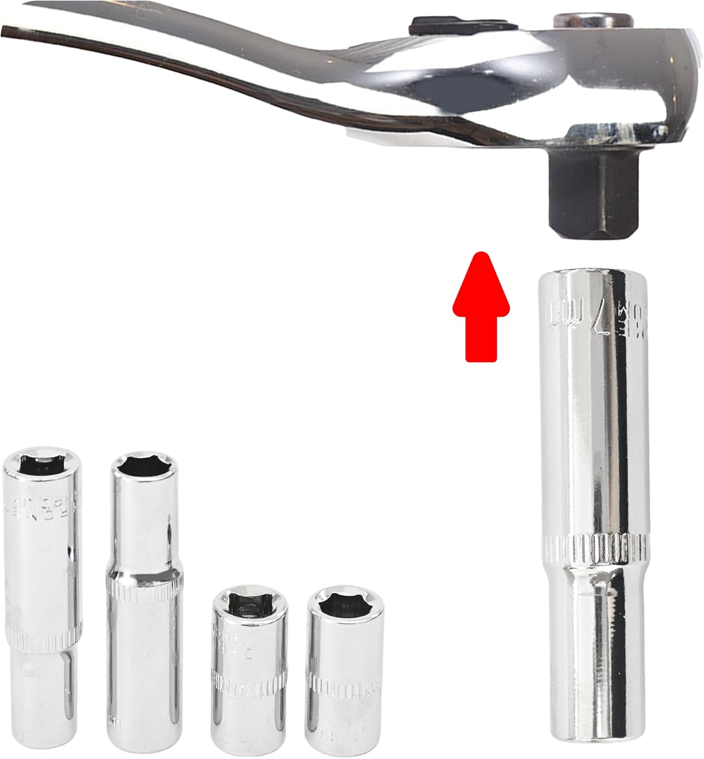 4Pcs 1/4-Inch Drive 7mm Deep and Shallow Socket Set, Cr-V Steel, 6-Point Metric Sockets for Versatile Use in Automotive and Mechanical Applications