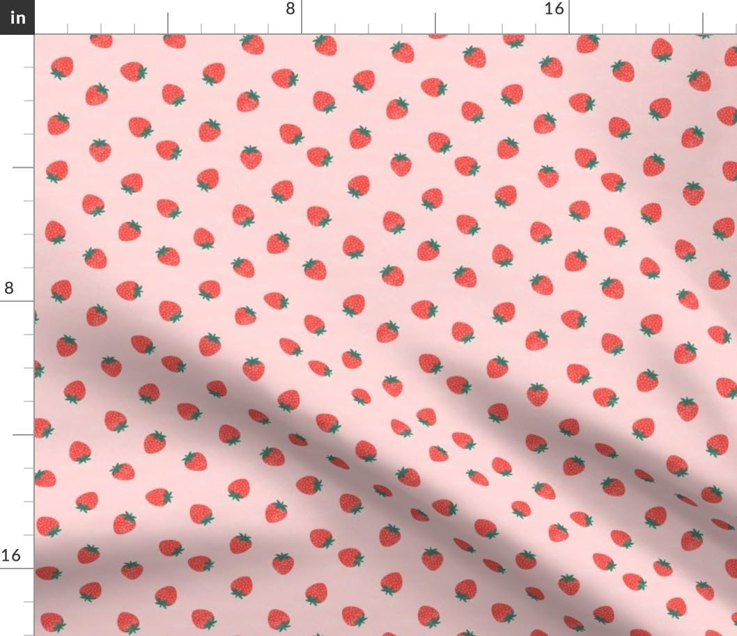 Spoonflower Fabric - Little Strawberry Pink Summer Small Scale Whimsical Fruit Food Playful Printed on Petal Cotton Fabric Fat Quarter - Sewing Quilting Apparel Crafts Decor