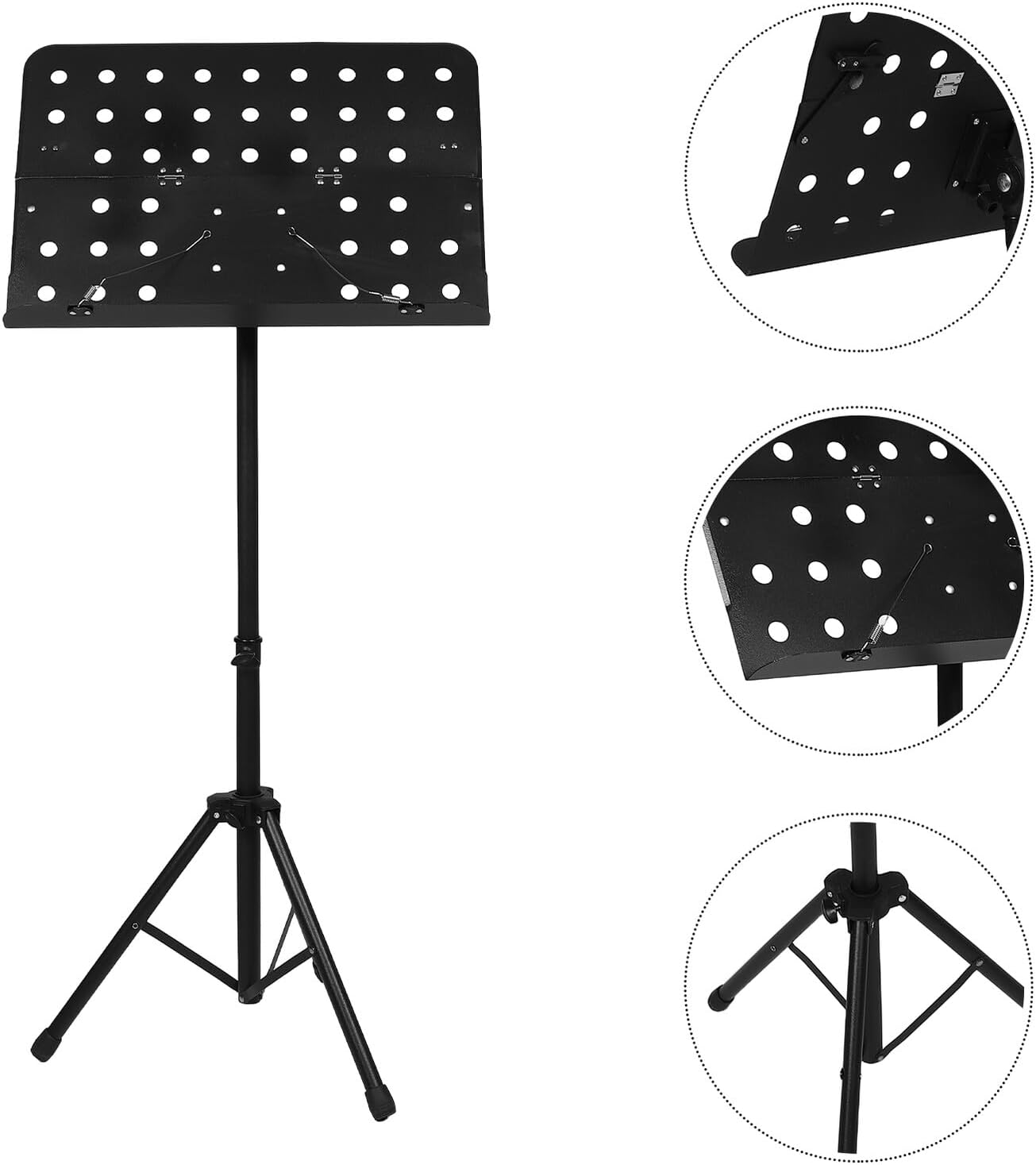 LIOOBO Adjustable Height Portable Sheet Music Stand with Black Musical Note Design Folding Music Rack for Piano Guitar Band Players Stable Support for Performance and Practice