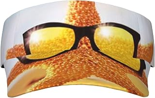 Lovely Starfishes with Yellow Glasses Beach Printed Sport Sun Visor Hats, Adjustable Empty Top Baseball Sun Cap Golf Tennis Visor for Men Women, Black, One Size, Black, One Size