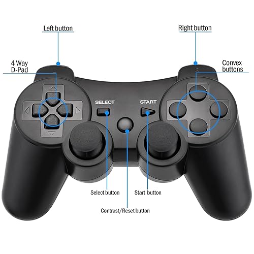 Miniatura 8 de Diswoe Controller for PS-3, Wireless Bluetooth Controller Gamepad Joystick, Double Vibrating Controller for Play_station 3 with Charger Cable Cord