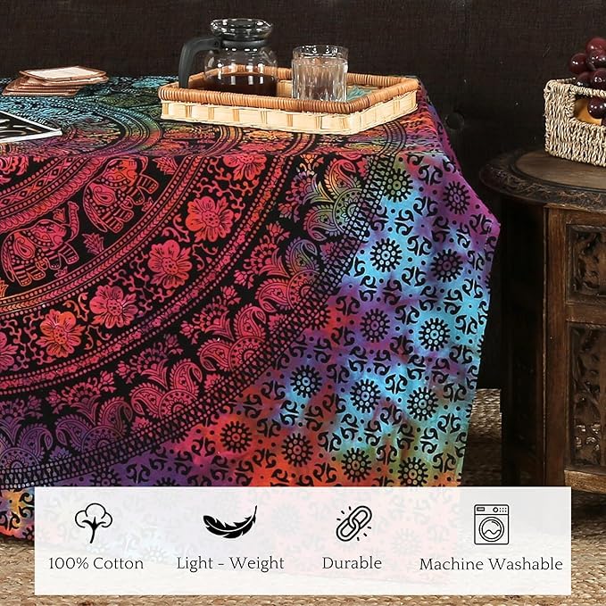 Craft Trade Mandala Mehrfarbig Wandteppich Indische Wandtuch Tapestry Wandbehang Boho Wandteppiche für Heimdeko Wohnzimmer und Schlafzimmer - 76 x 102 cm