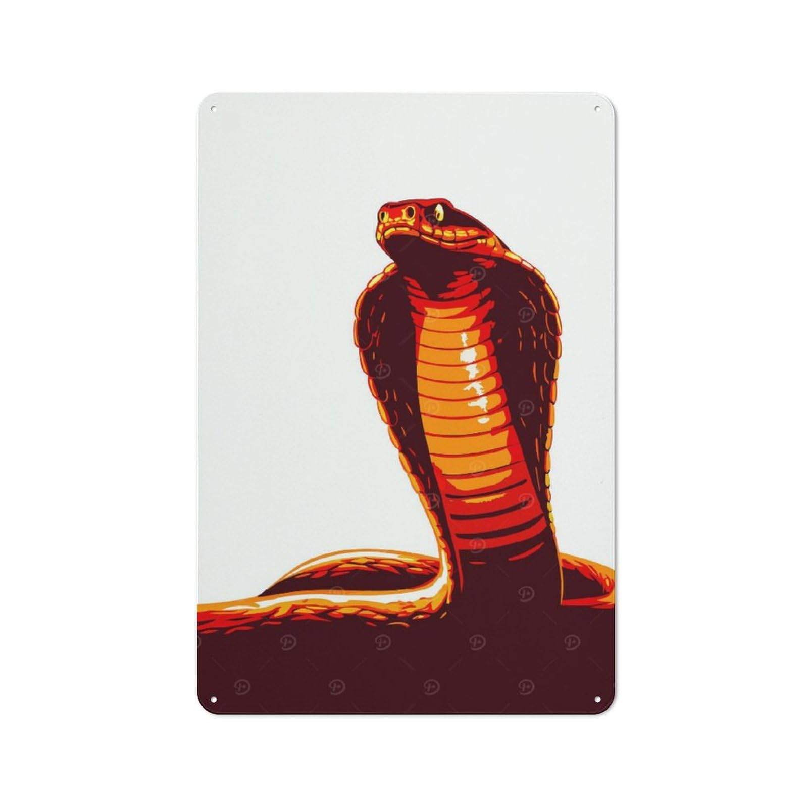 Junmoney Stylized Cobra Illustration On White Backgrou Nd Vintage Tin Wall Plaque 30X20cm For Hallway Wall, For Kitchen, Dining Room And Home Bar Wall Decor
