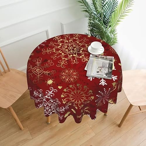Miniatura 2 de BETGINY Mantel de Navidad redondo de 60 pulgadas con forma de corazón dorado con forma de copos de nieve rojos, mantel de tela de casa de campo,
