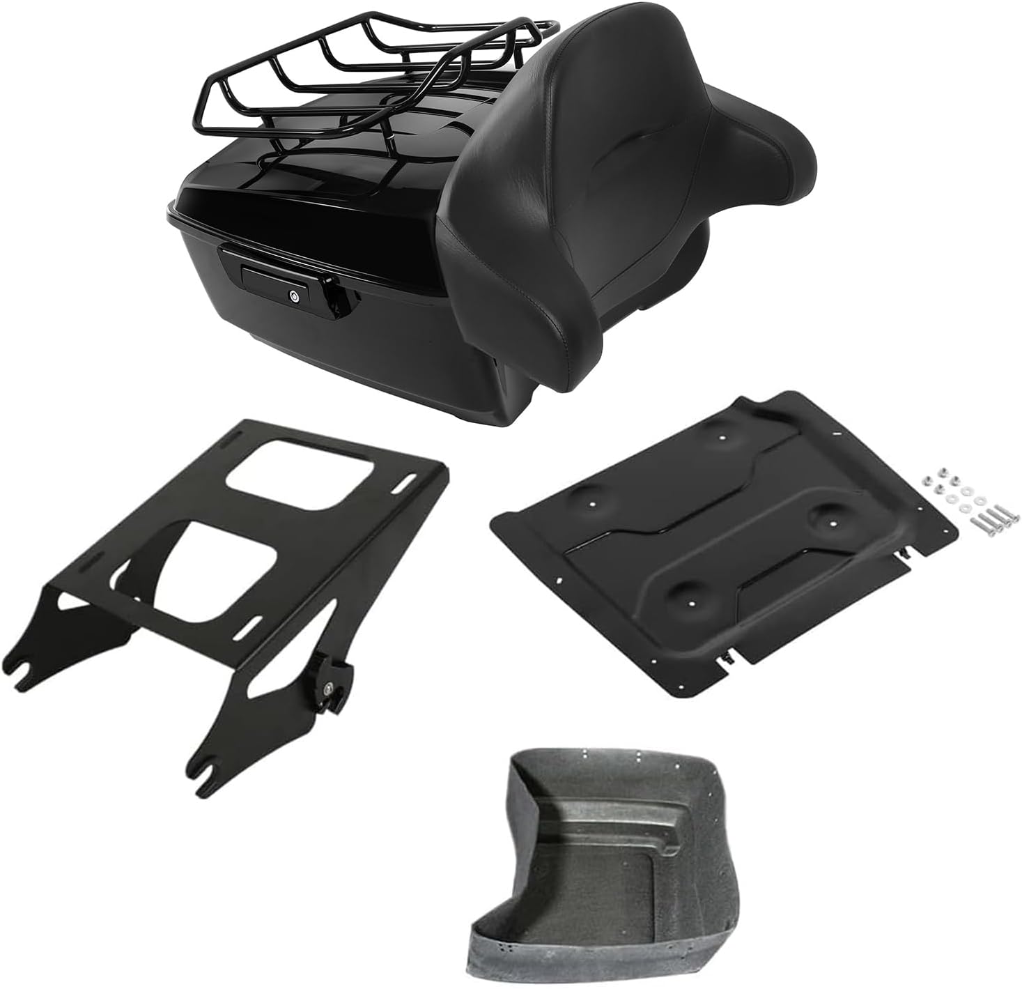 Vivid Black Tour Pack Trunk Backrest Mount Rack Plate for Harley Touring 2014-2025