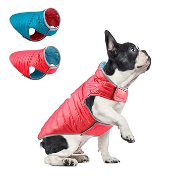 Zero Zoo Dog Winter Coat Waterproof Windproof Reversible Warm Dog Apparel Adjustable Size for Small, Medium, Large Dogs (Blue&red-l)