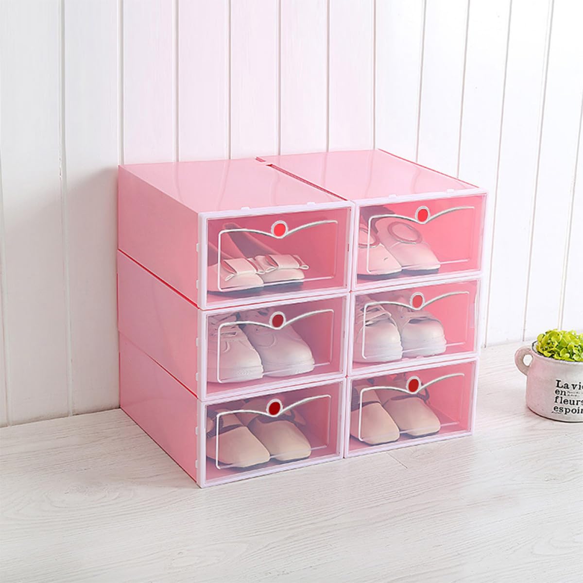 Scatola Portascarpe Trasparente Impilabile in Pp, 6 Pezzi, Rosa