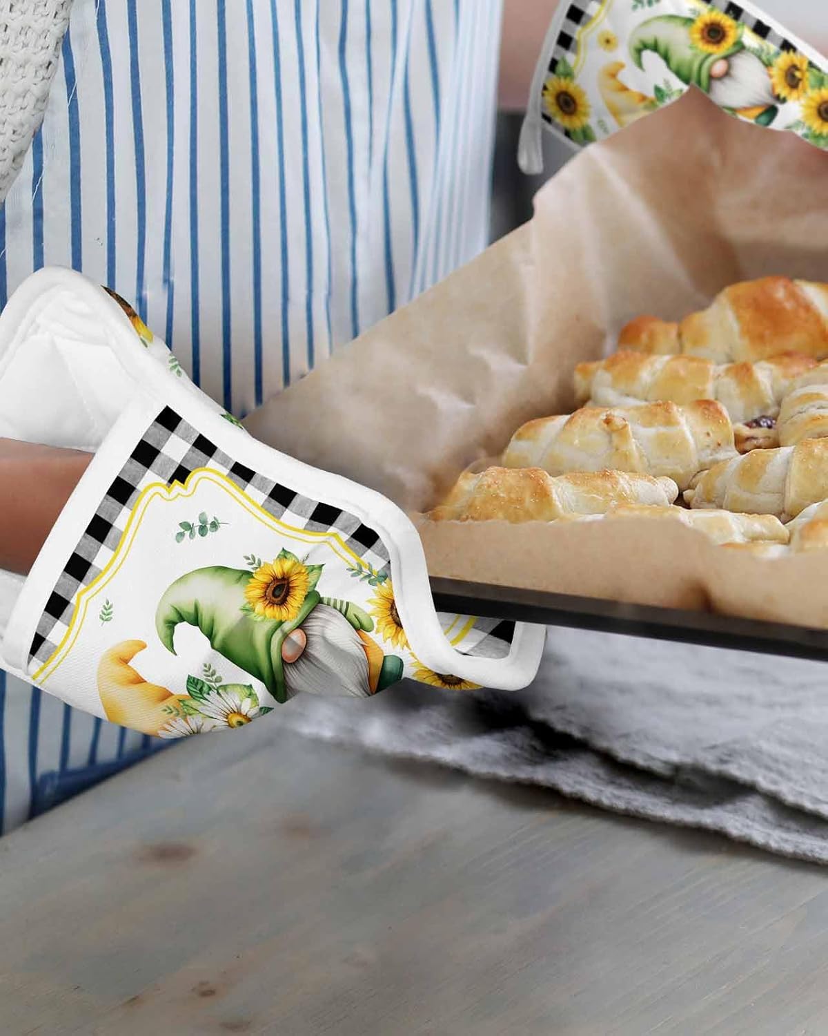 5 Pack Pot Holder with Pocket, Farmhouse Sunflower Gnome Kitchen Potholders Heat Proof Non Slip Pot Holders Sets, Pastoral Flower Leaf Buffalo Plaid Hot Pads Potholder for Cooking Baking BBQ