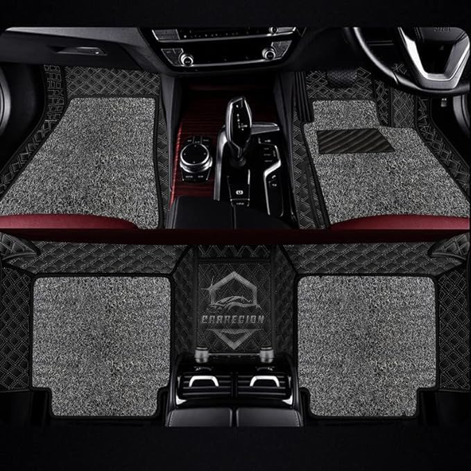 Image of 7D Car Mat for Nissan GRAVITE -7 Seater | Black & Silver | 7D Ultra Premium PU Leather II Double Stitching II Fully Customise Fit Car Floor Tray Mats