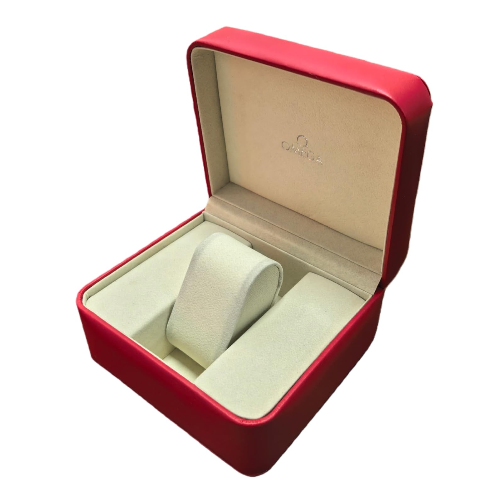 Organizzatore Orologio Singolo Rosso Similpelle Struttura Legno Ferramenta Argento per Omega