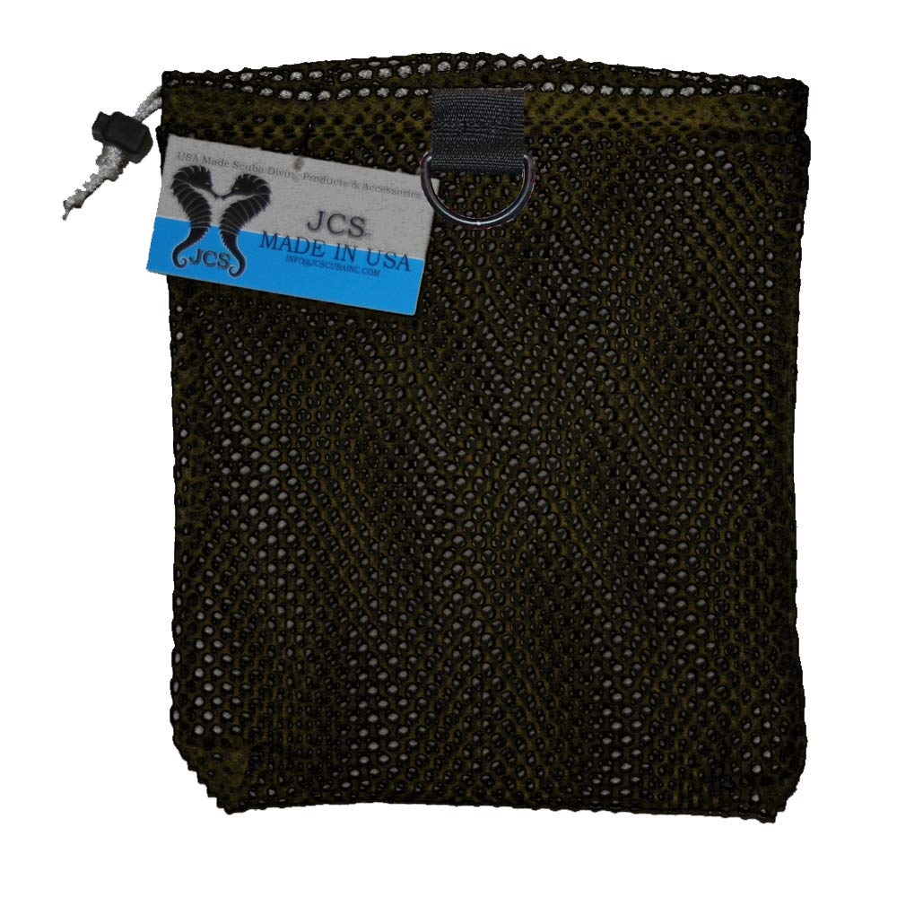 JCS8x10 Nylon Drawstring Mesh Bag. Durable, Breathable Storage w/Barrel Lock & D-Ring for Shellfish, Fishing, Dive Gear, Black