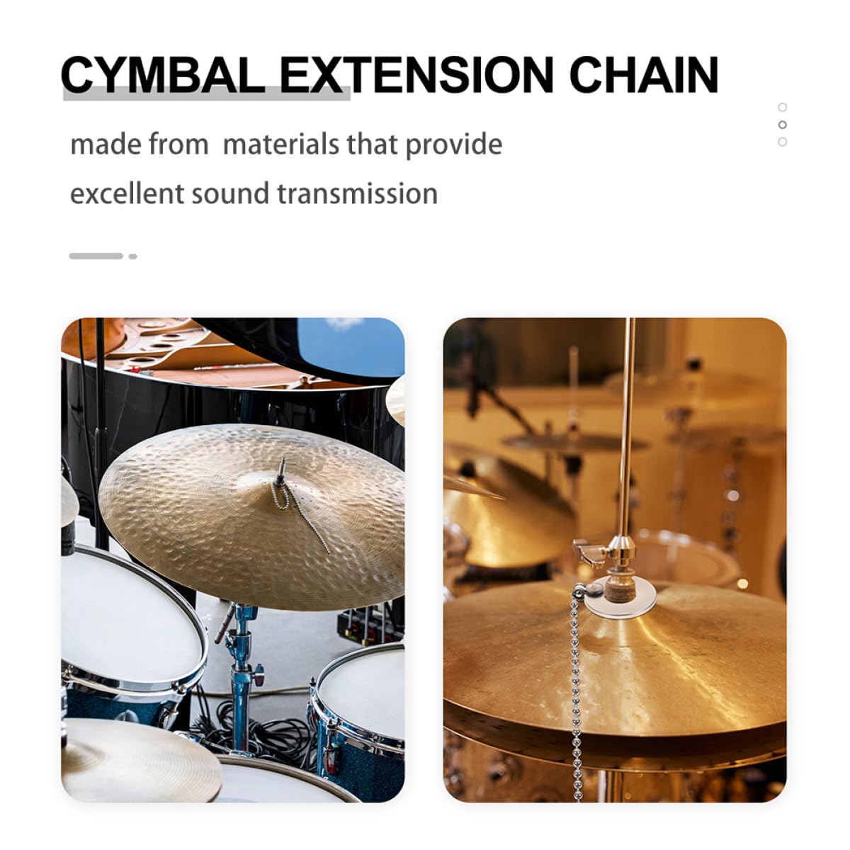 VICASKY Chaîne D'extension D'amortissement des Cymbales Longueur Réglable en Alliage D'aluminium Argenté Lot de 2 Pièces pour Ajustement Sonore pour Kit de Batterie Jazz