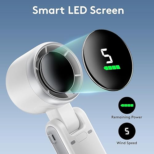 Miniatura 5 de Ventilador de mano, ventilador personal recargable, motor de alta potencia, pantalla LED, ventiladores de bolsillo pequeños para viajescrucerosplaya