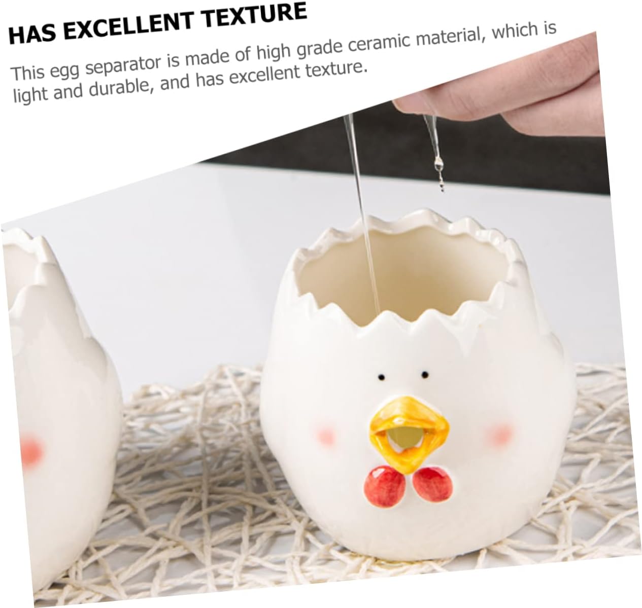 Mobestech Cute Ceramic Egg Separator Cartoon Chicken Egg White Yolk Divider Reusable Kitchen Tool for Baking Easy to Clean for Home Cooks