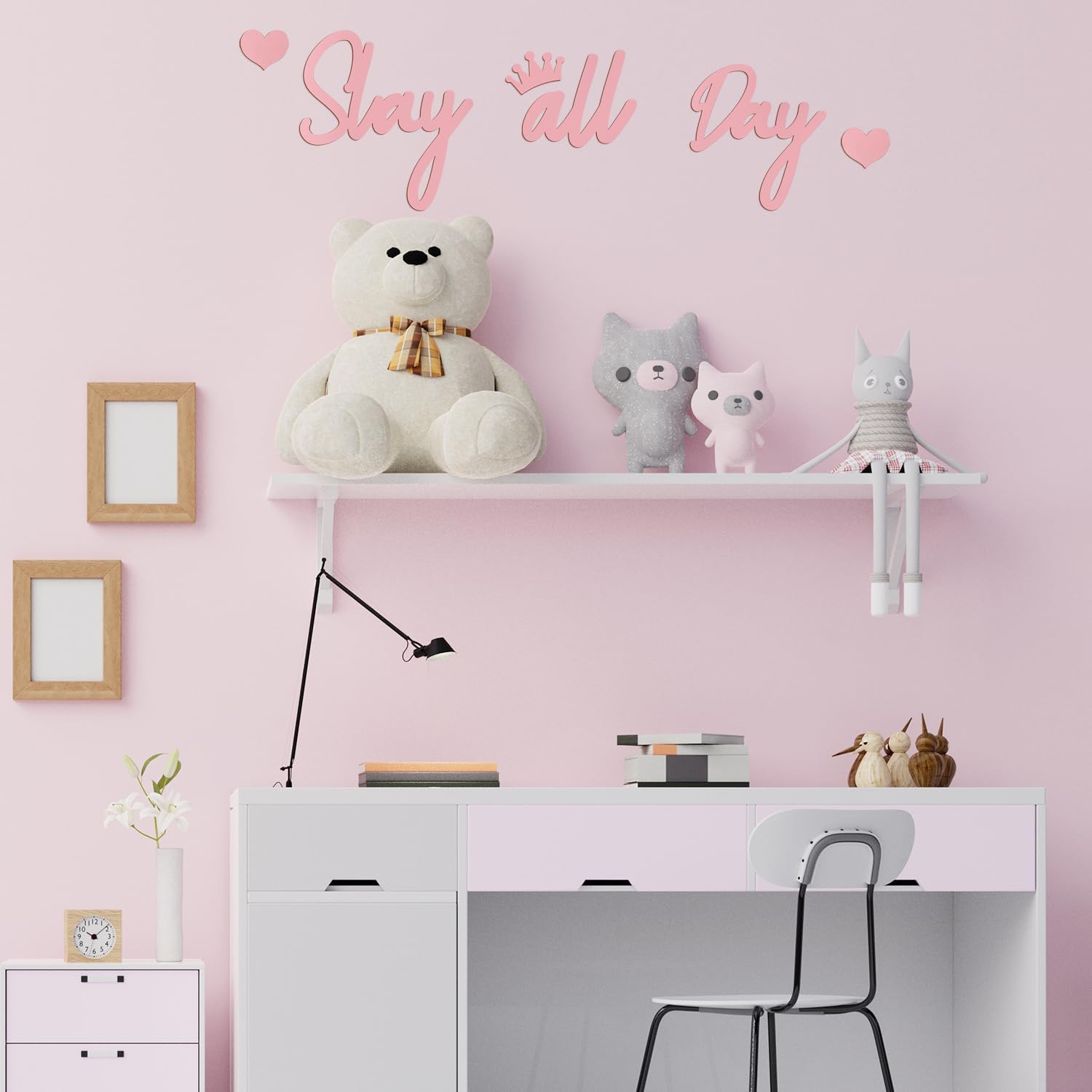 Slay All Day Sign for Girls Room Decor, Preppy Room Decor Aesthetic Funny Stuff for Girls Pink Wall Art Wooden Sign for Teen Girl Bedroom Dorm Home Apartment