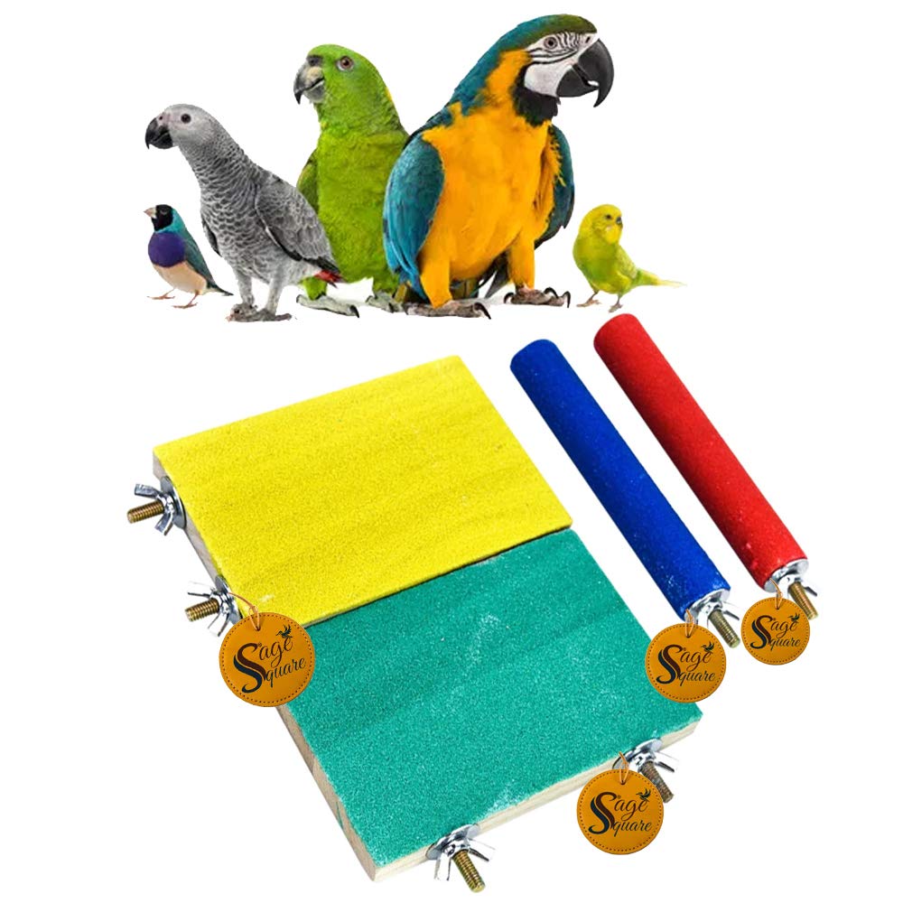 Sage Square Natural Wood Sand Platform & Perch Toys, cage Accessory Ideal for Birds, Hamsters (Pack of 4) (Random Color) (B087CR5L9D) Amazon Price History, Amazon Price Tracker