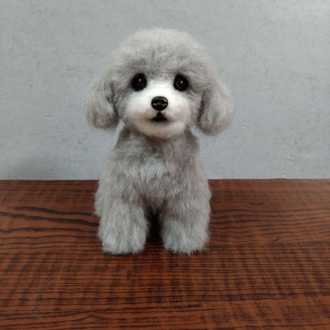 毛糸+羊毛フェルト トイプードル 羊毛フェルト＋毛糸 トイプードル 犬 置物 犬 置物 トイプードル