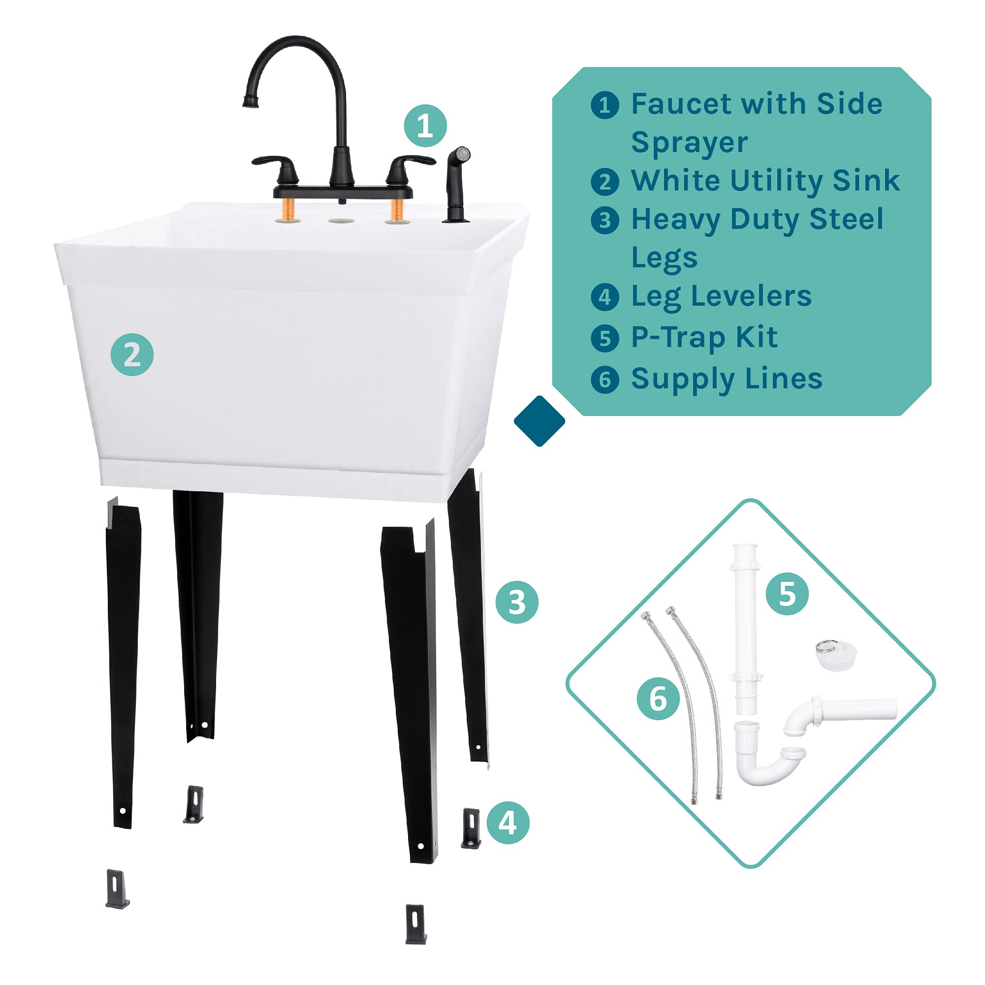 Utility Sink Laundry Tub with Gooseneck Faucet by JS Jackson Supplies
