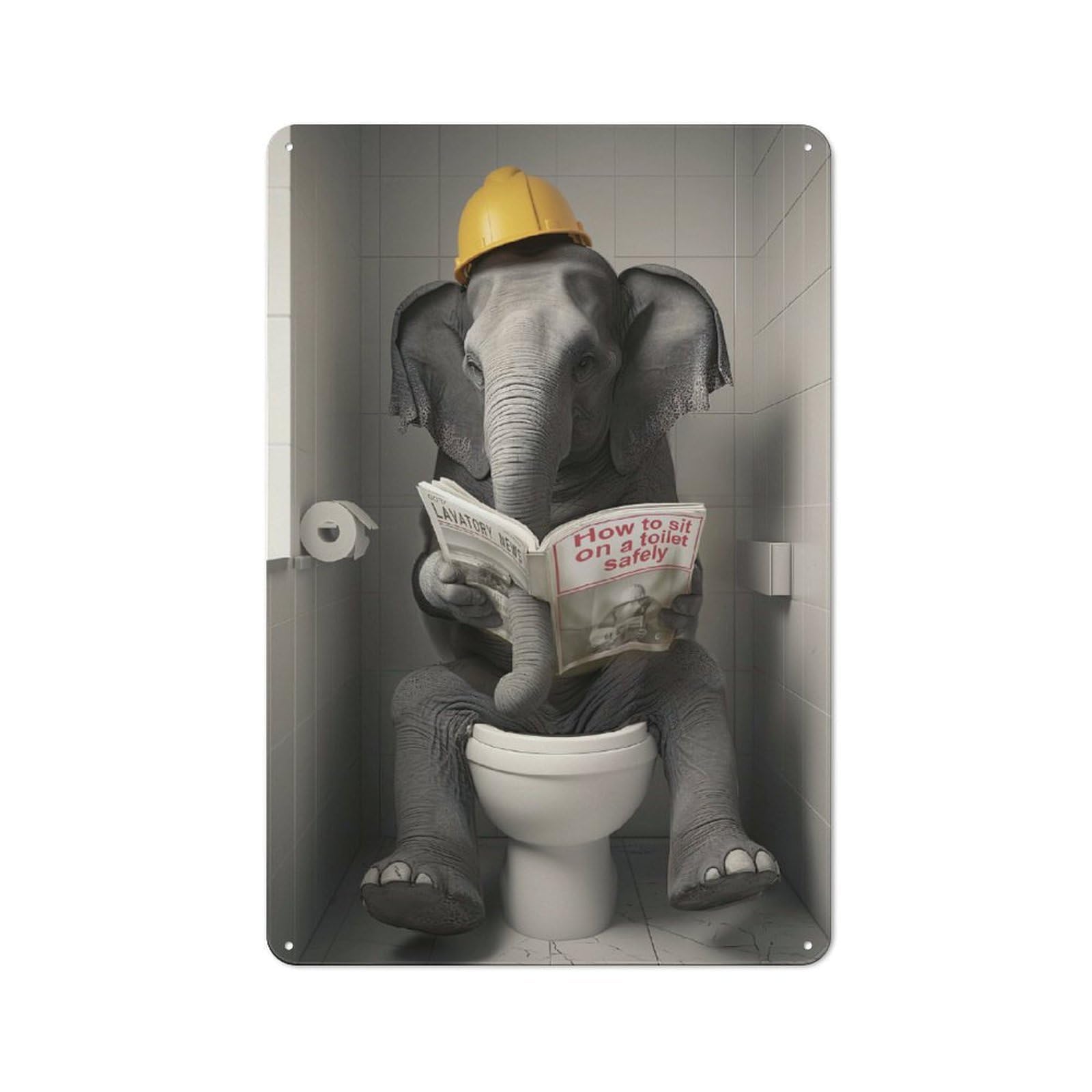 Junmoney Elephant On A Toilet Nostalgic Decorative Tin Sign 30X20cm Featuring Old Style Wall Plaque For Kitchen, Hallway, Bar Or Small Cafe