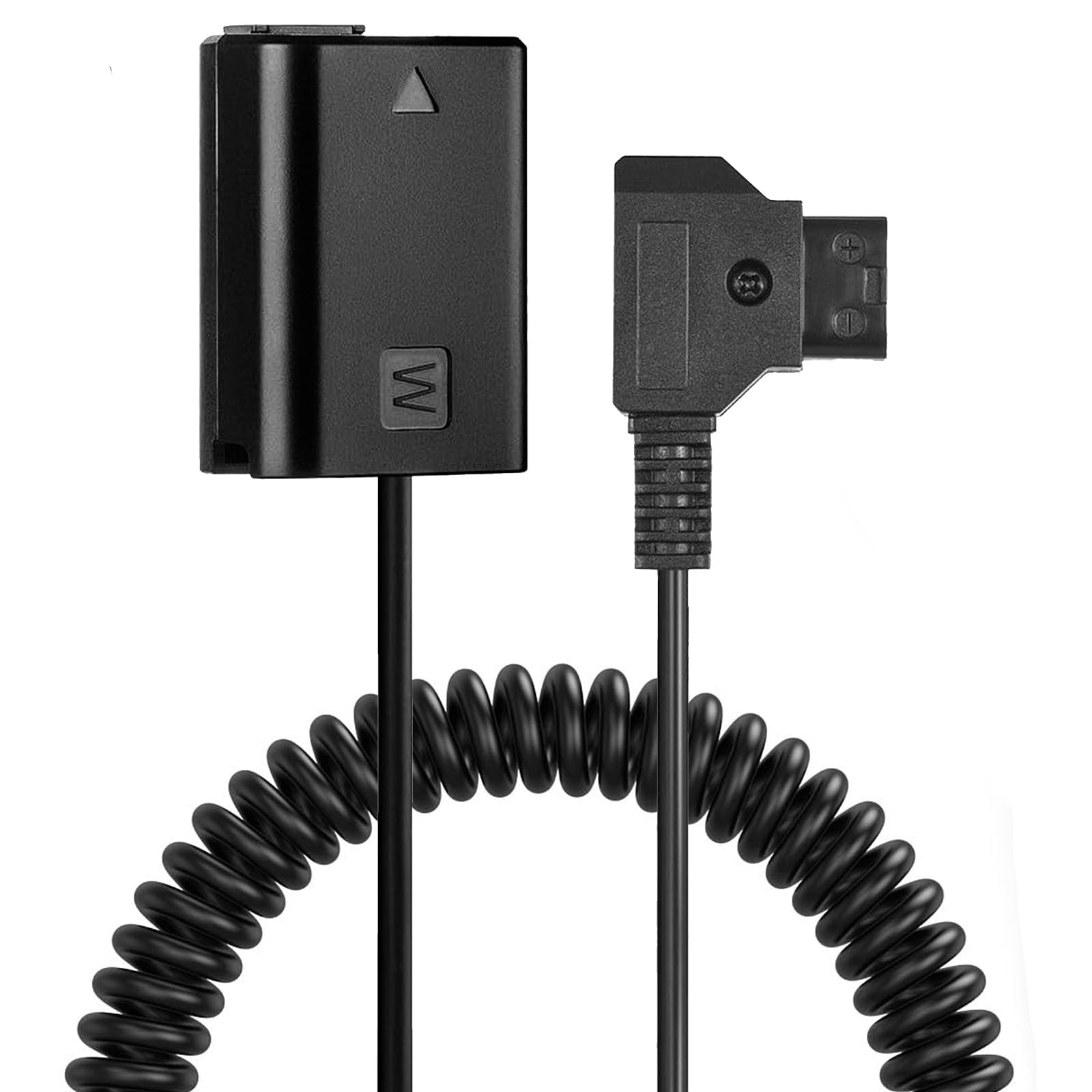 ZALUNERO D-TAP to NP-FW50 Dummy Battery Coiled Cable, Compatible with Sony ZV-E10, A3000-A6500, A7 Series, NEX Models, Ideal for Non-Stop Shooting