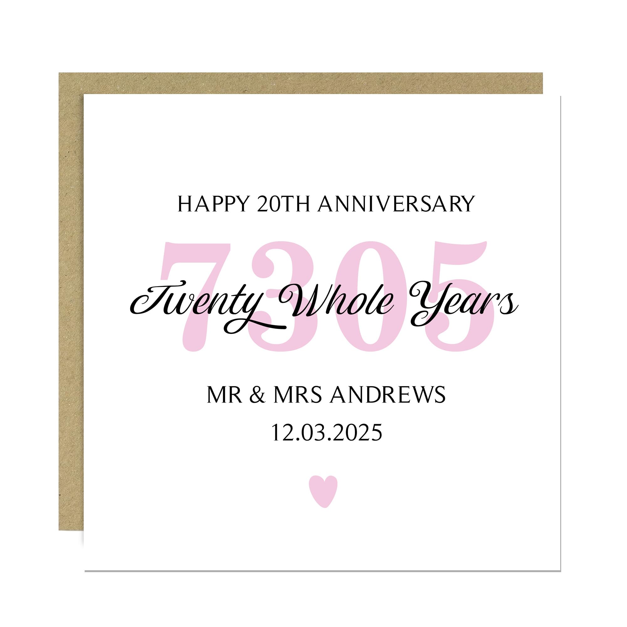 RED OCEAN Personalised 20th Wedding Anniversary Card For Husband Wife With Envelope Included Romantic Cards For Him Her 20th Anniversary Celebration Card 20 Whole Years
