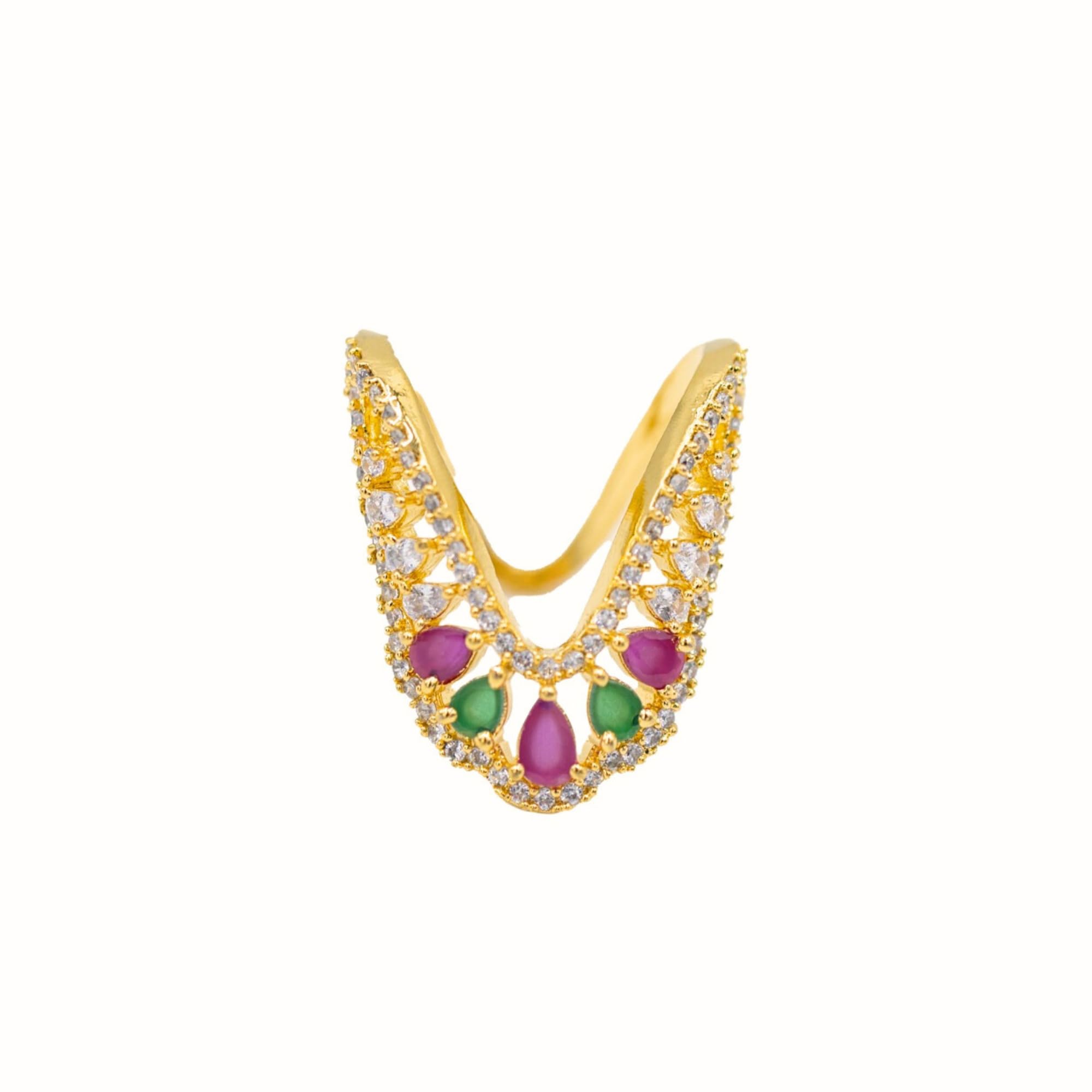 Traditional Multicolour CZ Stone Vanki Finger Ring for Women and Girls, Gold Plated Lightweight Trendy Design-image-1