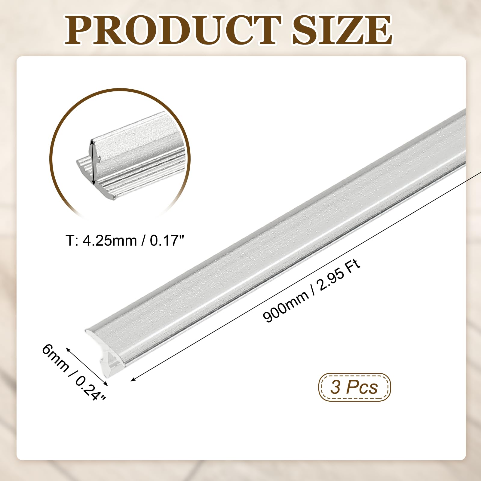 QUARKZMAN 3 Piezas De Tiras De Transición T-Molding 9m x 6mm (L x A) De Aluminio Para División De Suelo Plano Borde De Suelo De Vinilo Para Huecos De Suelo Y Puertas Color Plata Mate