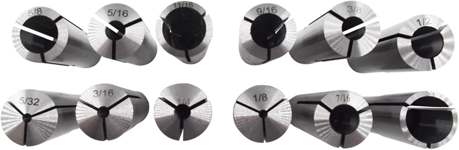 Morse Taper Collet Kit MT3 Taper Collet 1/8-3/4 Inch Tail Wire 3/8 Inch-16 for Turning 12 Pieces